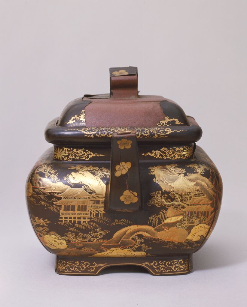 图片[3]-Yixing kiln purple sand black paint painted gold square pot-China Archive